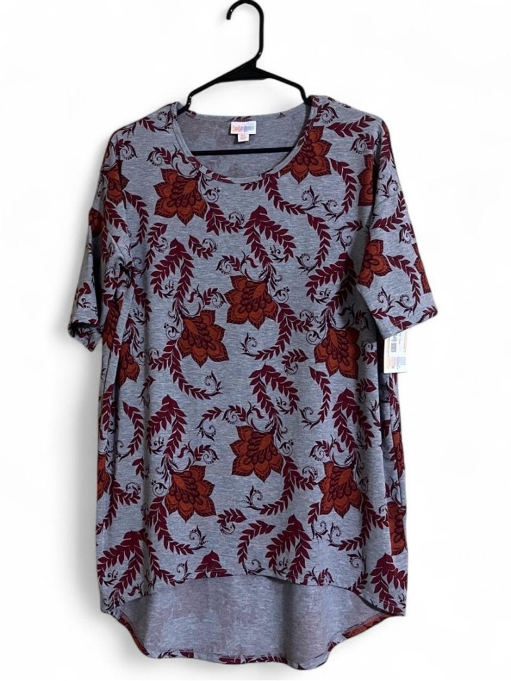 LuLaRoe Tunic Top Sz XS IRMA Floral Print High/Low Hem Short Sleeves Oversized
